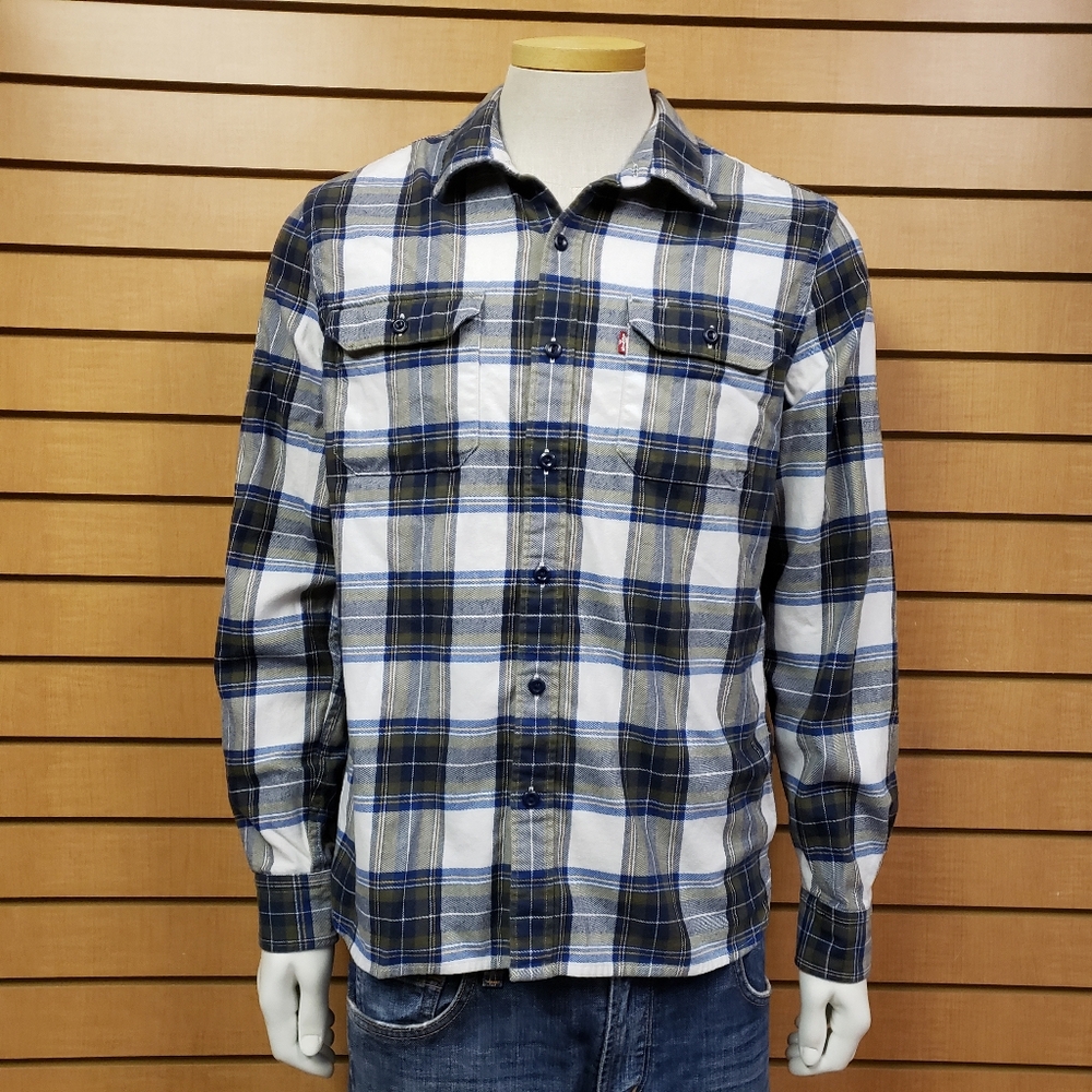 Levi's Plaid Stretch Flannel Shirt Size Medium Long Sleeve Pockets